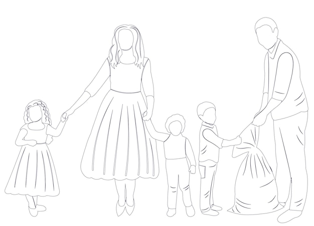 Family sketch contour on white background isolated vector