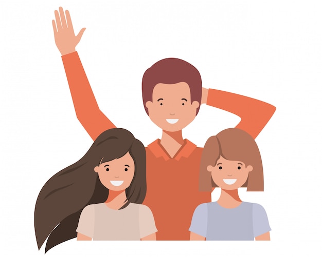 Family smiling and waving avatar character