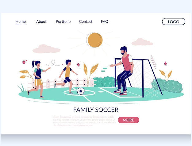 Family soccer vector website landing page ontwerp sjabloon