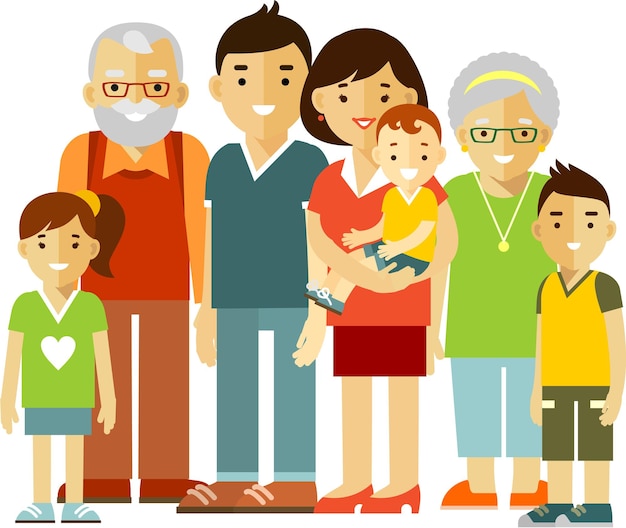Семья вместе, родители, дети, бабушки и дедушки