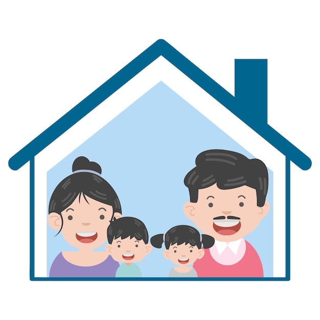 Premium Vector | Family stay at home in self quarantine concept