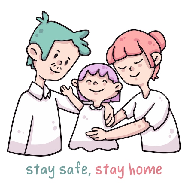 Family stay safe, stay home cute  illustration