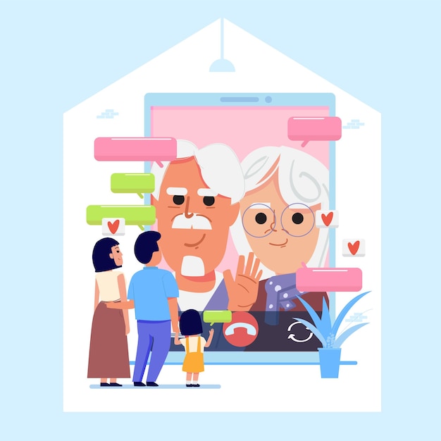 Family talk with old parents by Videocalling