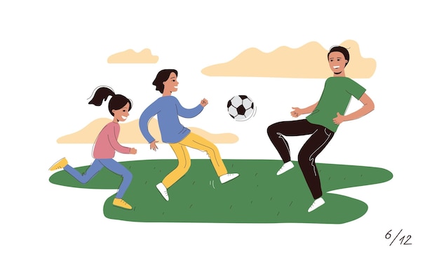 family time father son and daughter play football