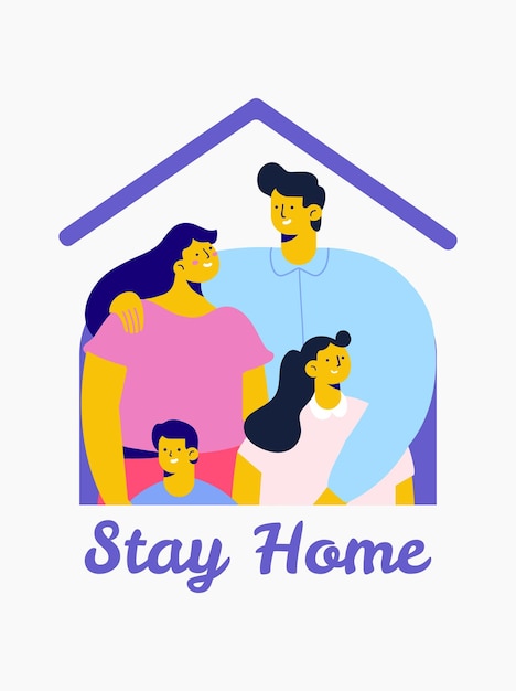 Vector family together at home during the coronavirus epidemic stay home flat vector illustration