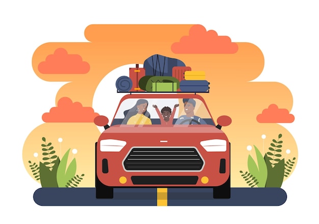 Family travel at car vector concept