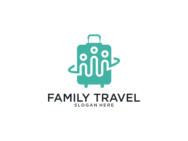 사람과 가방 로고 디자인이 있는 가족 여행