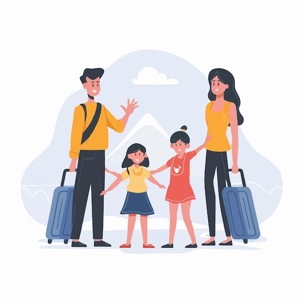 family traveling on a white background illustration