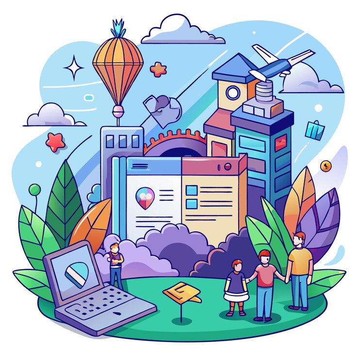 Vector family travels with secure online booking location services
