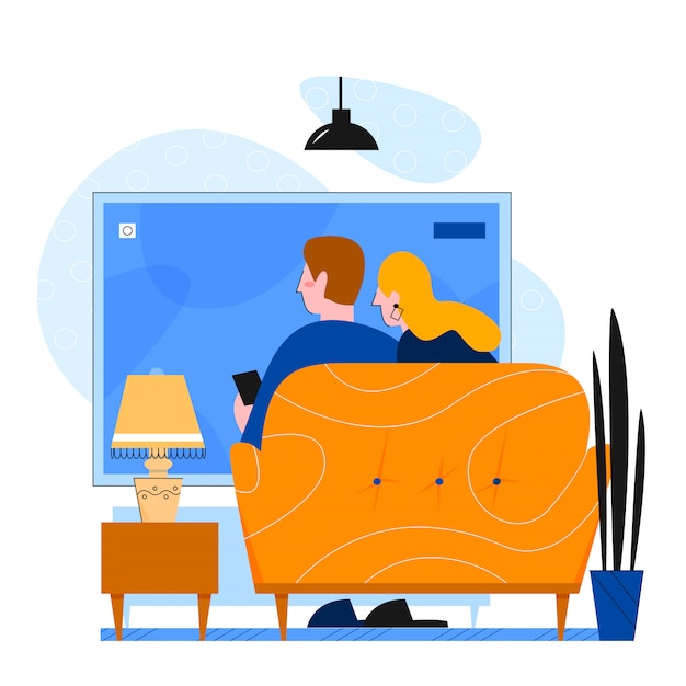 Vector family tv couple together flat vector illustration