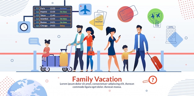 Family vacation aircraft travelling ad poster