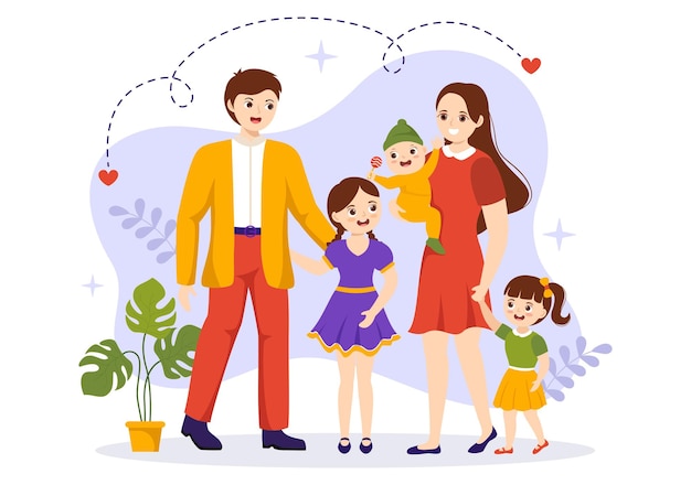 Family Values Illustration of Mother Father and Kids by Side with Each Other in Love and Happiness