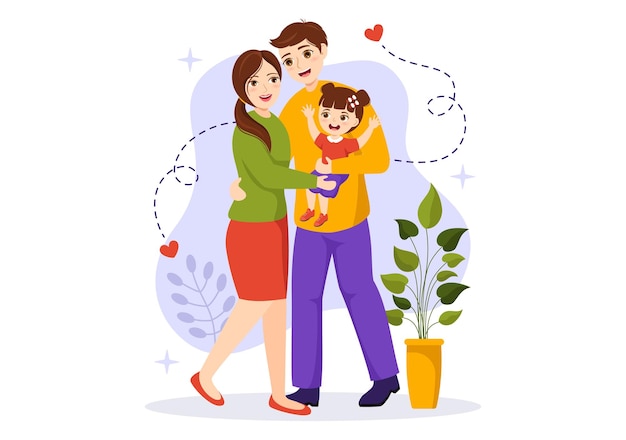 Family Values Illustration of Mother Father and Kids by Side with Each Other in Love and Happiness