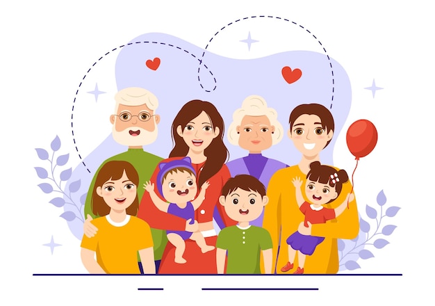 Family Values Illustration of Mother Father and Kids by Side with Each Other in Love and Happiness