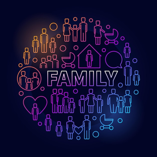 Vector family vector concept round colored illustration in thin line style