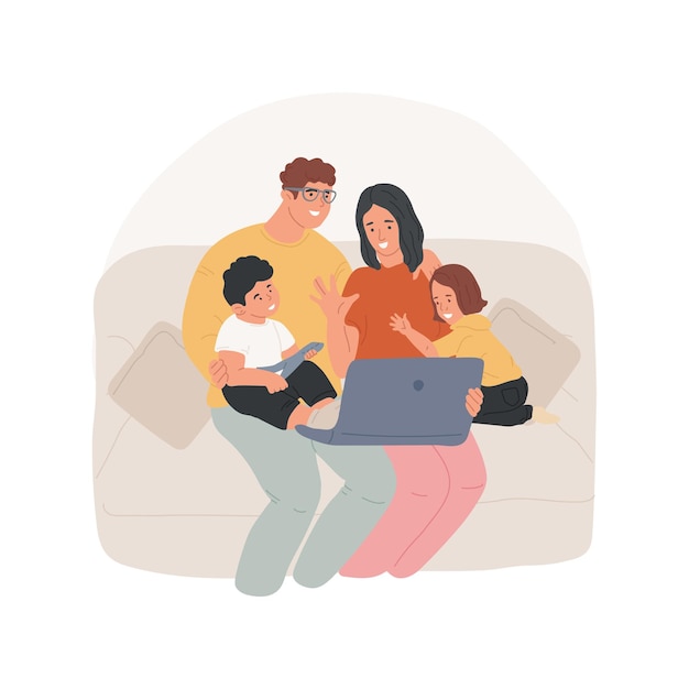Vector family video chat isolated cartoon vector illustration
