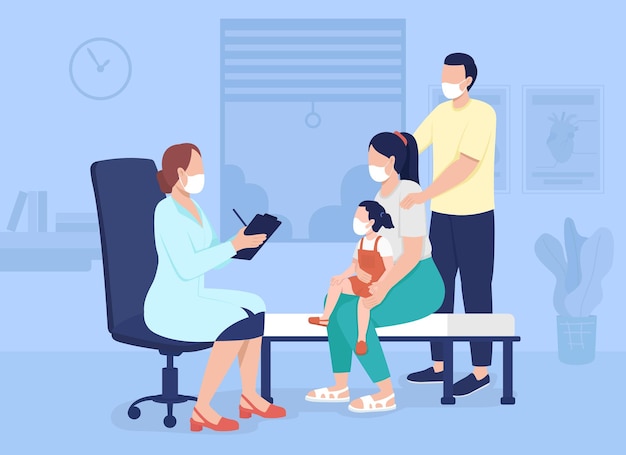 family visit to doctor flat color vector illustration