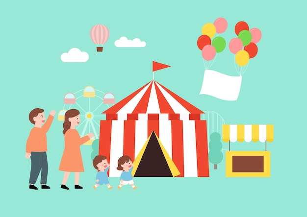 Family walking in front of a circus tent