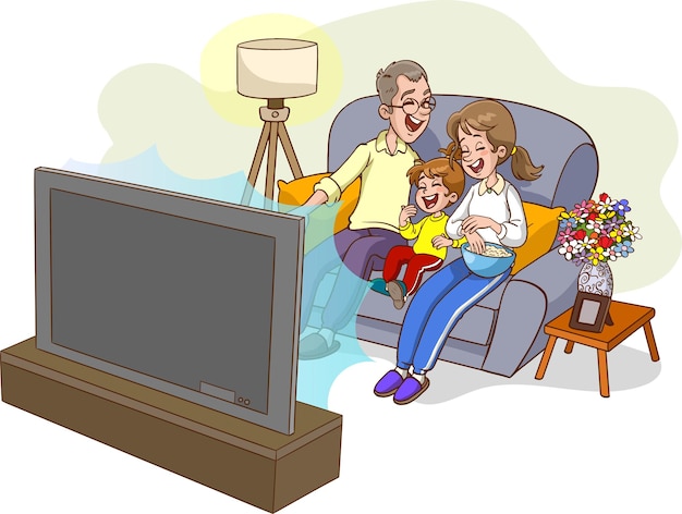 family Watching TV cartoon vector