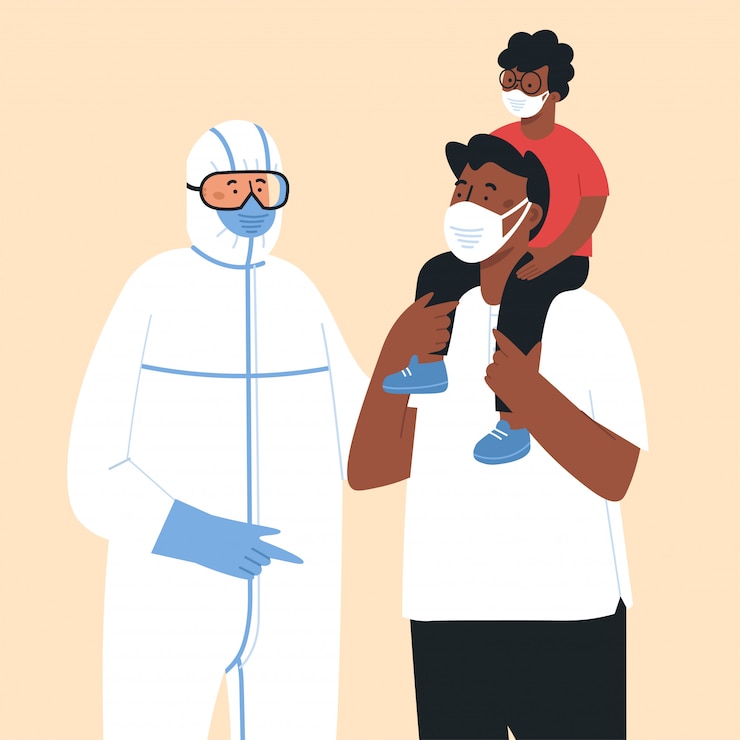Vector family wearing protective medical mask for prevent virus