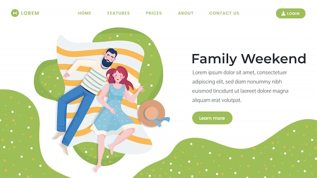 Modello di landing page piatta per il weekend di famiglia