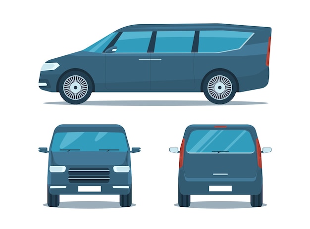 A family of white people with children standing next to their minivan car vector illustration