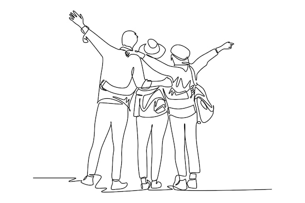 Una famiglia che si sente felice quando vanno in vacanza insieme disegnando con una semplice linea continua vacanza concetto minimalista linea semplice