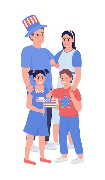 Family with american symbolic semi flat color vector characters