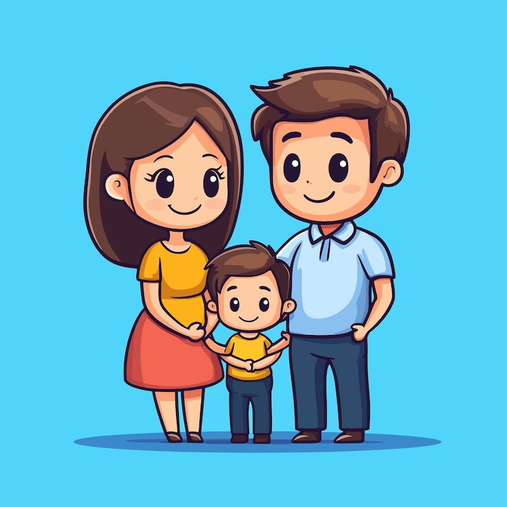 Vector 아기 와 파란색 배경 을 가진 가족