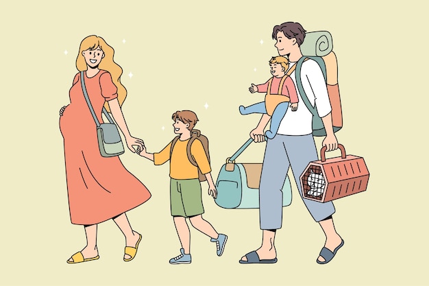 Famiglia con bambini pronta per le vacanze estive