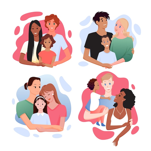 Family with different nationality illustration set.