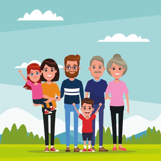 Family with kids cartoon