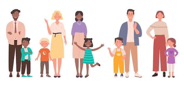 Family with kids illustration set.