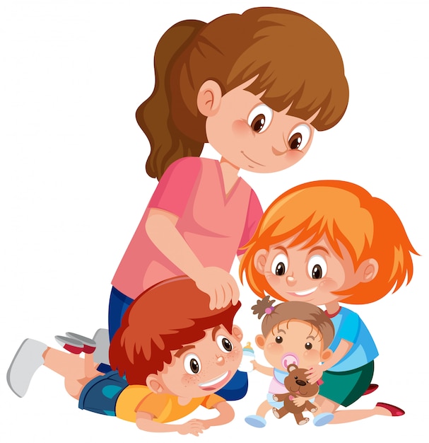 Vector family with mother and children on white background