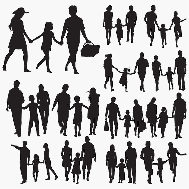 Family with one child silhouettes