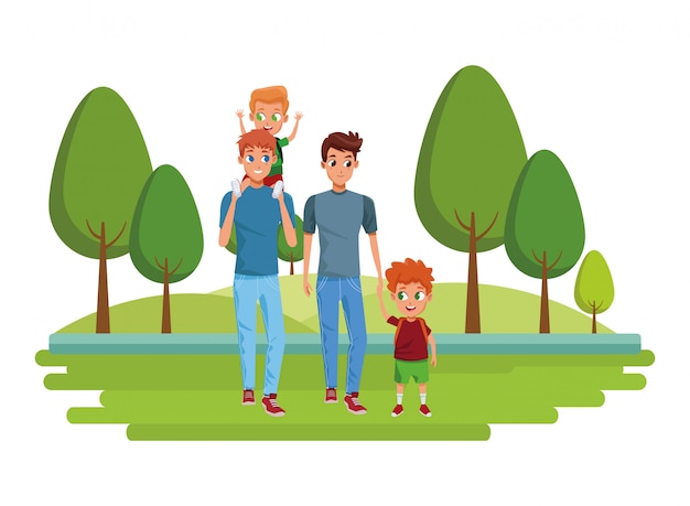 Family young parents with children cartoon