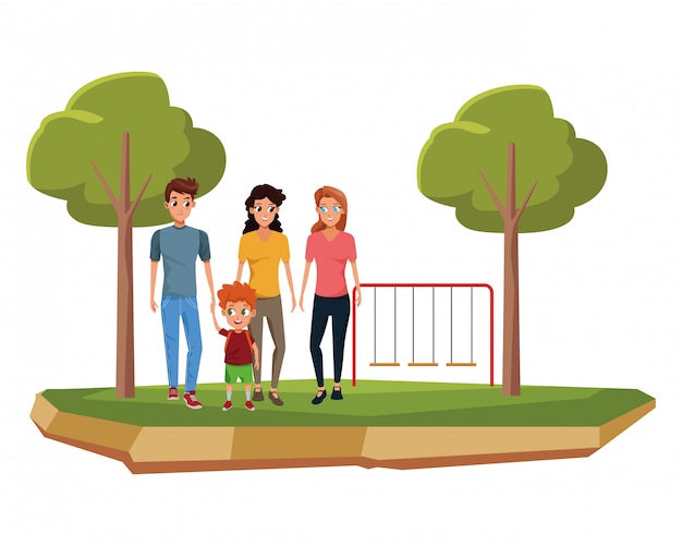 Family young parents with children cartoon