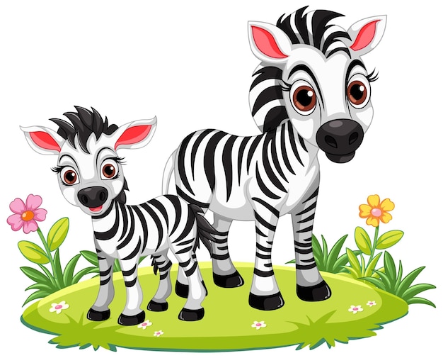 Vector family of zebras standing on green glass