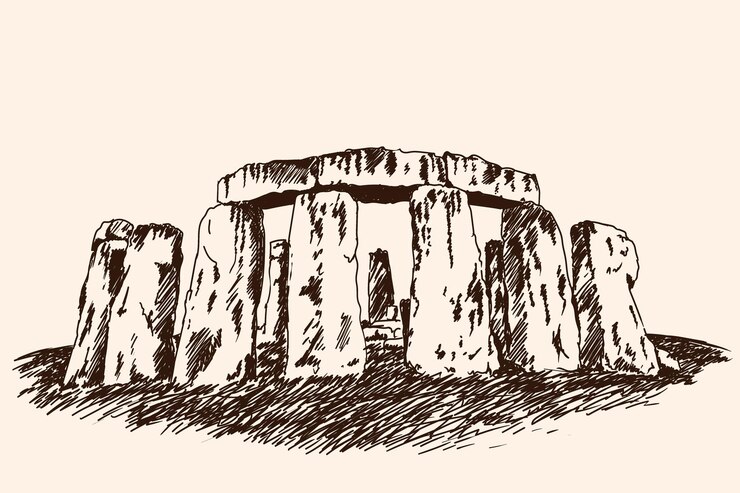 Vector the famous archaeological monument of architecture made of large stones. fast vector sketch.