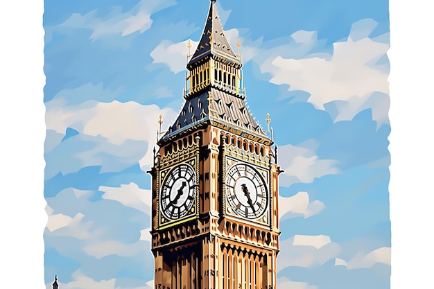 Famosa torre dell'orologio britannica big ben isolata su bianco