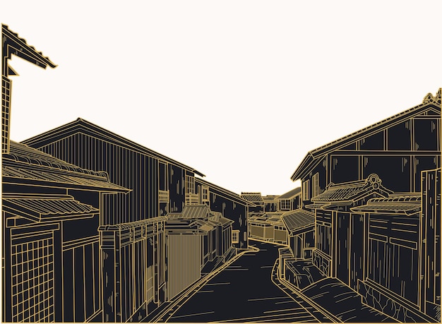 famous building line art japan village building vector design