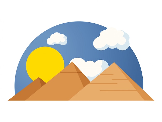 Vector famous egyptian pyramids under the sun and blue sky