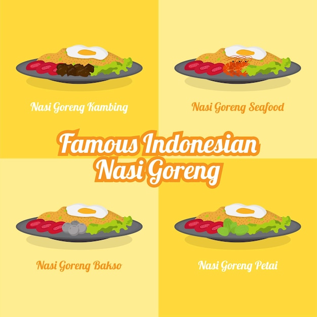 벡터 유명한 인도네시아 음식 - nasi goreng - 특히 인도네시아에서 인기 있는 아시아 음식