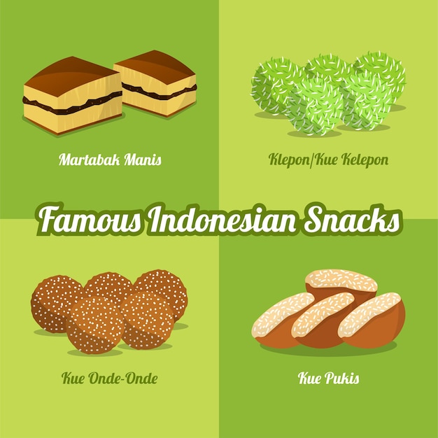 Vector famous indonesian snacks - popular asian food especially in indonesia