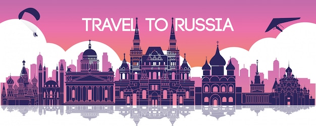 Vettore famoso punto di riferimento della russia, destinazione di viaggio, design silhouette, colore rosa