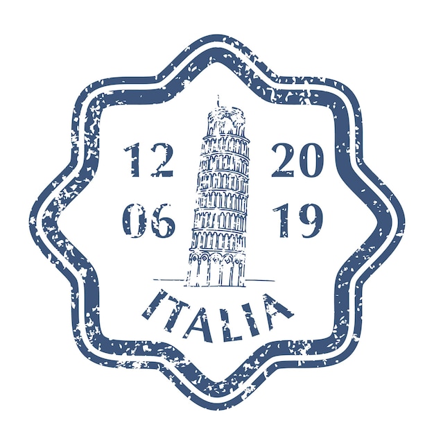 Vettore famosa torre pendente di pisa in italia sul timbro postale di grunge. illustrazione vettoriale