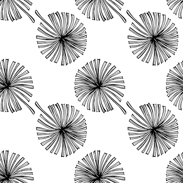 Fan palm leaves seamless pattern on Vintage tropical foliage in engraving style