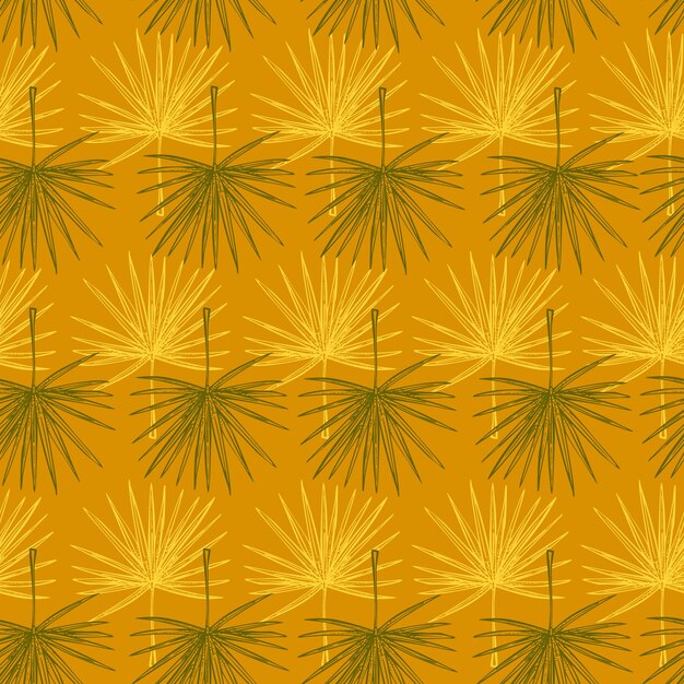 Fan palm leaves seamless patternVintage tropical branch in engraving style