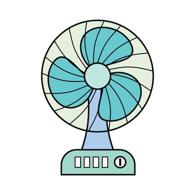 Illustrazione vettoriale del ventilatore. ventilatore blu del fumetto. tiraggio della mano del ventilatore isolato.