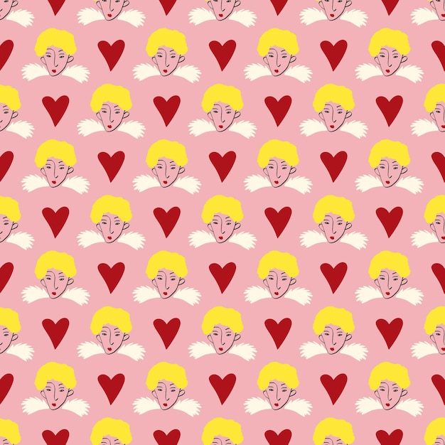 Fancy angels and heart Valentines Day pattern